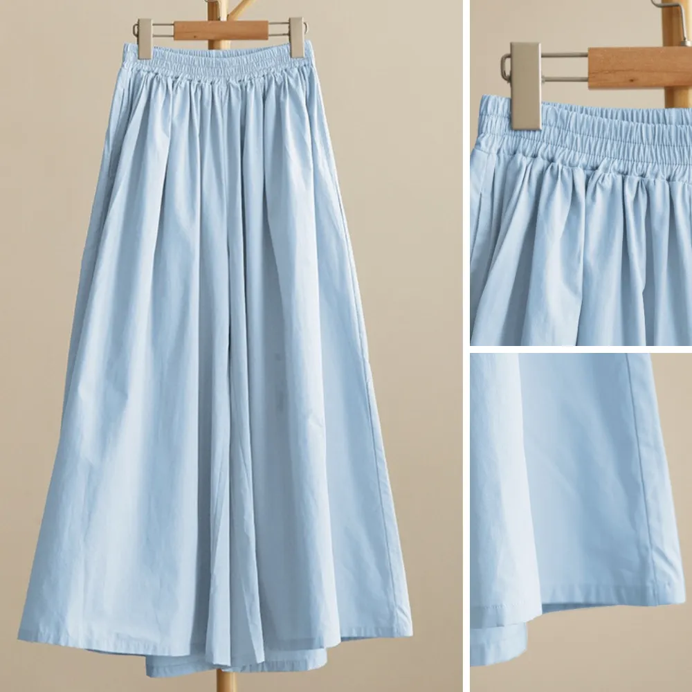 日系 圆圈镂空T恤/ 天蓝色裙裤 Slim-Fit Top/ Culottes in Sky Blue