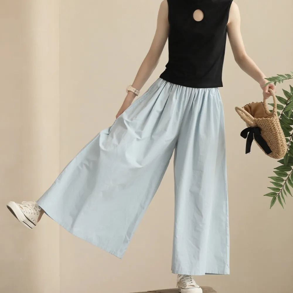 日系 圆圈镂空T恤/ 天蓝色裙裤 Slim-Fit Top/ Culottes in Sky Blue