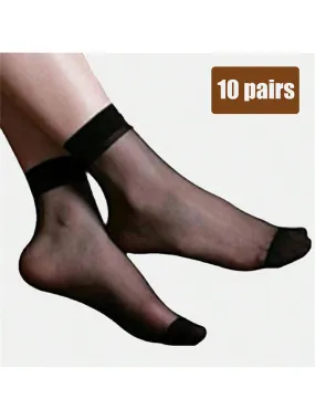 10 Pairs/pack Black/velvet Crystal Thin Transparent Short Socks Women's Invisible Boat Socks Nylon Stockings