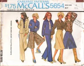 1970's McCall's Unlined Jacket, Culotte or Pants pattern - Bust 31.5-34" - No. 5654