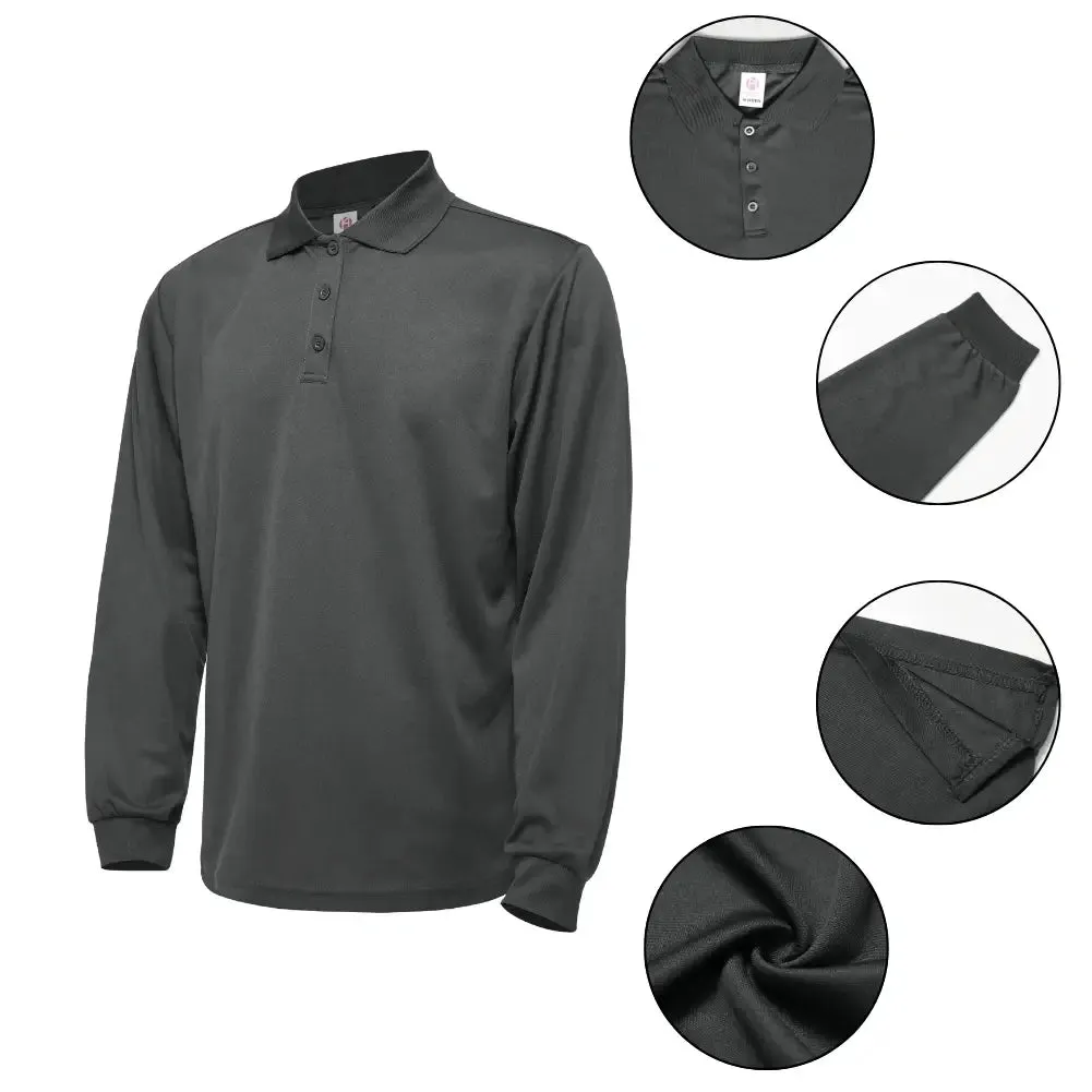 3 Pack Men's Long Sleeve Quick Dry Polo Shirts