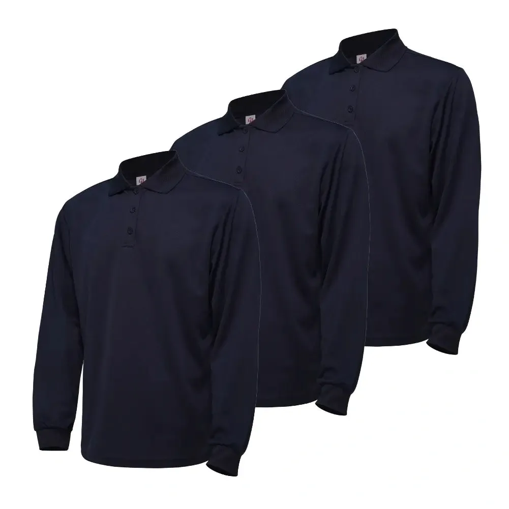 3 Pack Men's Long Sleeve Quick Dry Polo Shirts