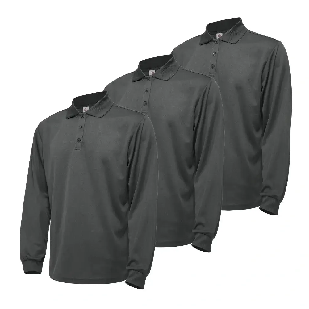 3 Pack Men's Long Sleeve Quick Dry Polo Shirts