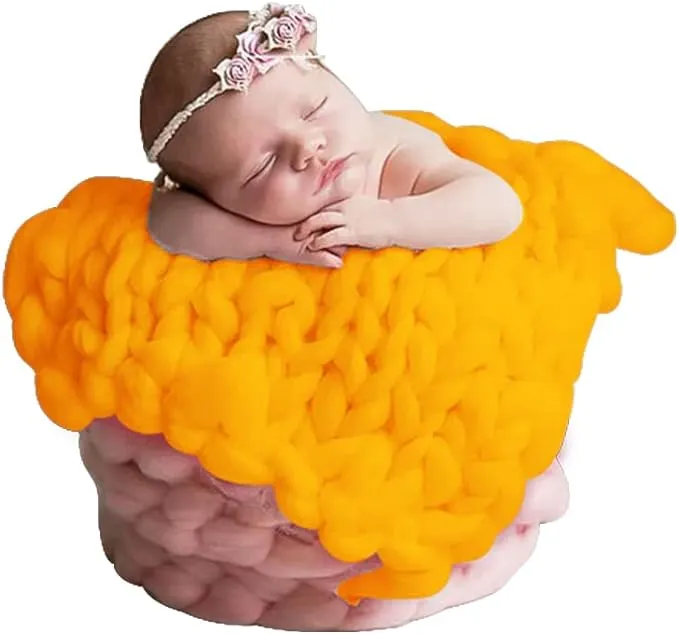 Babymoon Marino Wool Knit Throw Basket Filler Blanket Baby Photography Photoshoot Props | Yellow