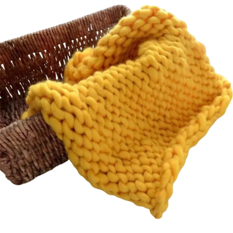 Babymoon Marino Wool Knit Throw Basket Filler Blanket Baby Photography Photoshoot Props | Yellow