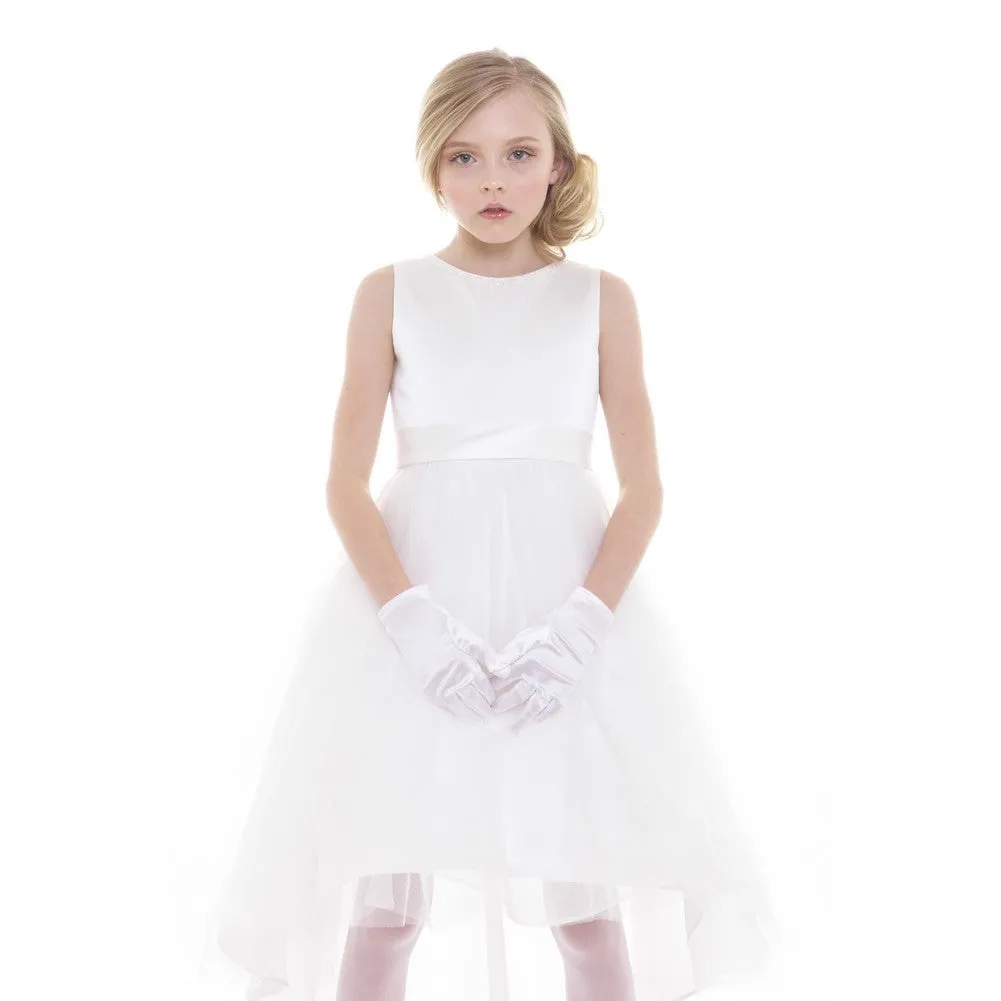 Big Girls White Satin Hi-Low Savannah Junior Bridesmaid Dress 8-16