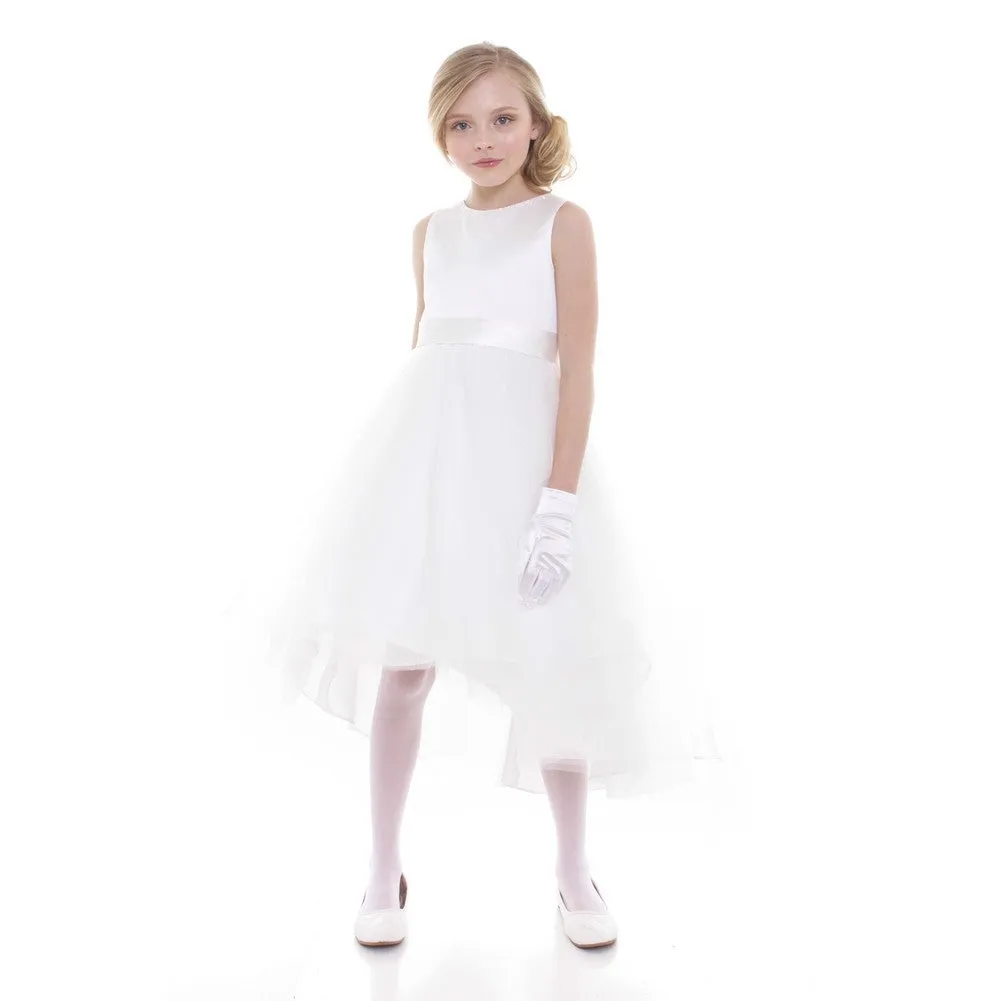 Big Girls White Satin Hi-Low Savannah Junior Bridesmaid Dress 8-16