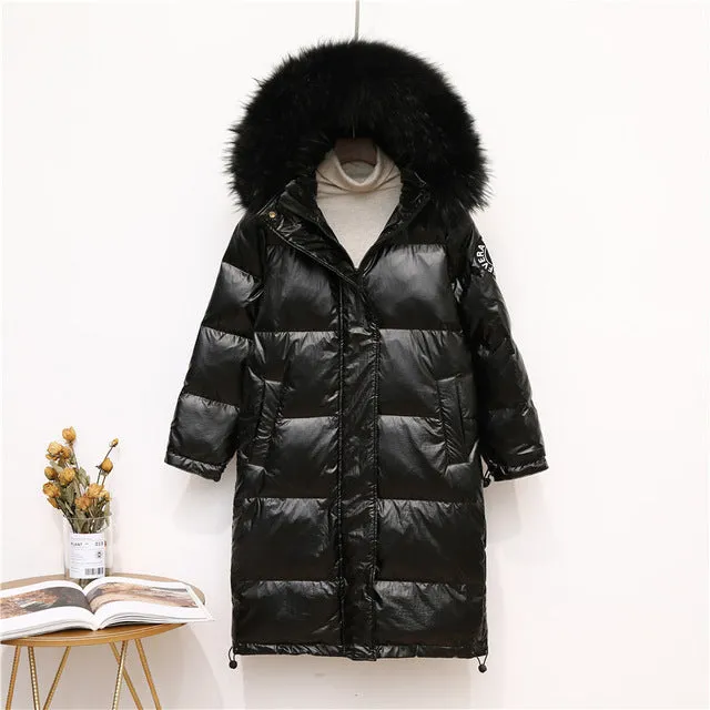 Big Real Raccoon Fur Collar 2019 Hooded Winter Jacket Women Long  White Duck Down Parkas Coat Female Loose Thick Warm Outwear