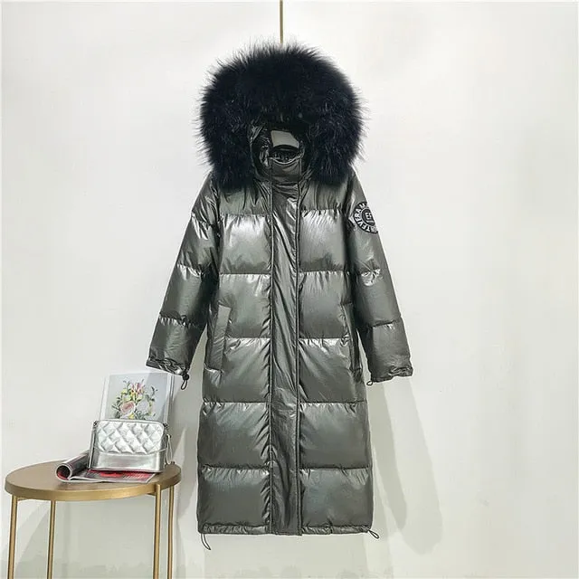 Big Real Raccoon Fur Collar 2019 Hooded Winter Jacket Women Long  White Duck Down Parkas Coat Female Loose Thick Warm Outwear