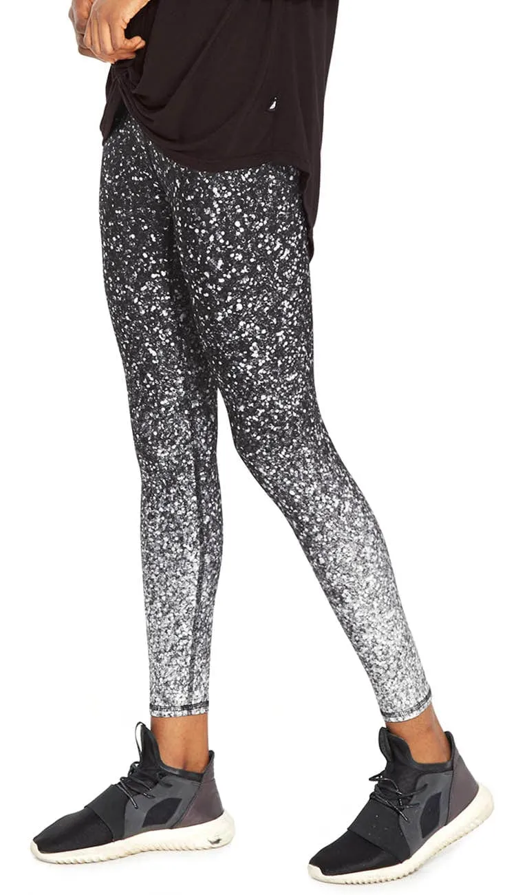 Black and White Glitter Photo Print Leggings