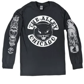 Black Cat Tshirt with Printed Long Sleeves