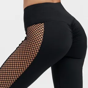 Black High Waist Leggings Women Mesh Patchwork Push Up Legging  Fitness Pants Breathable Polyester Sport Leggins