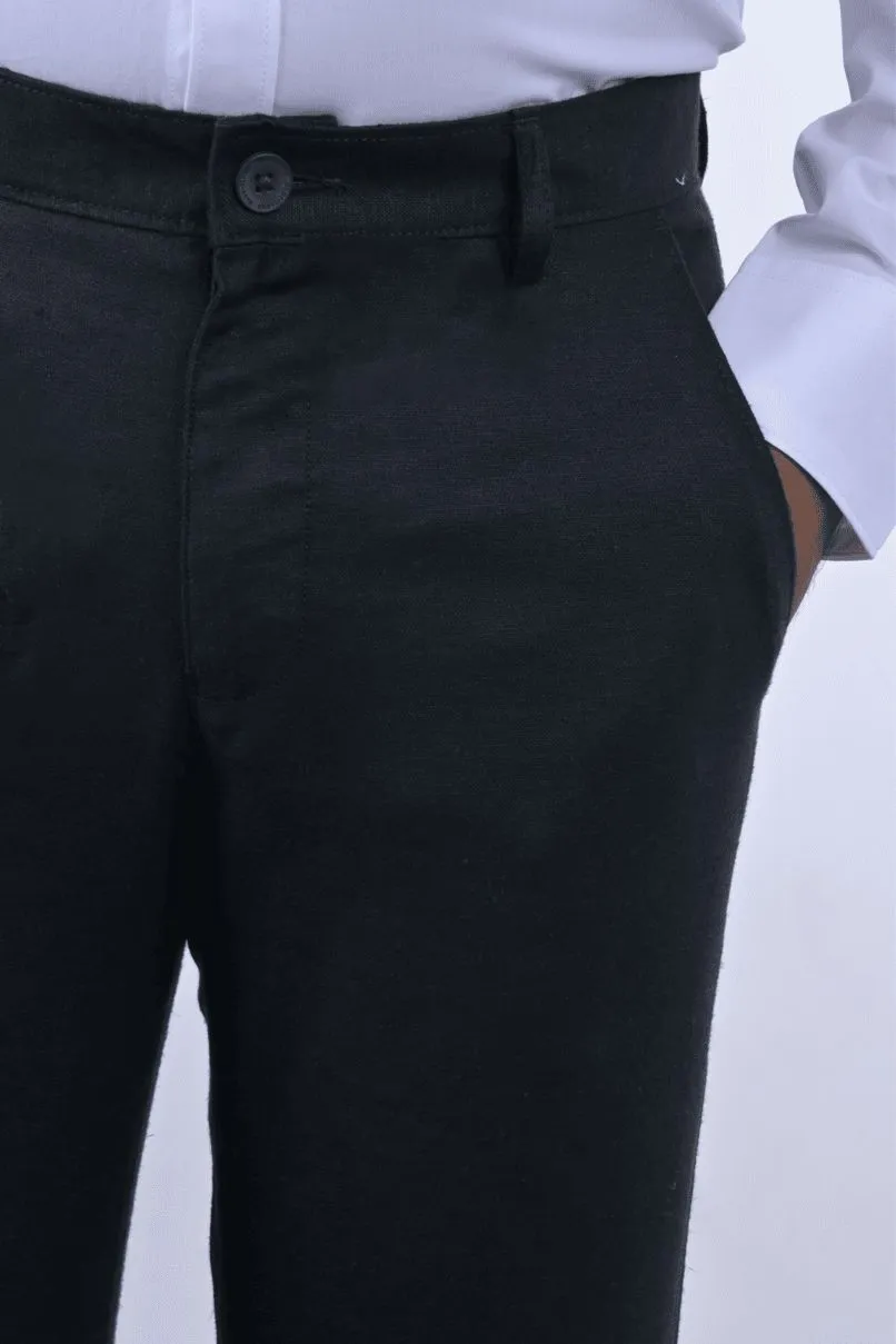 Black Linen - 2 way stretch - COTTON PANT