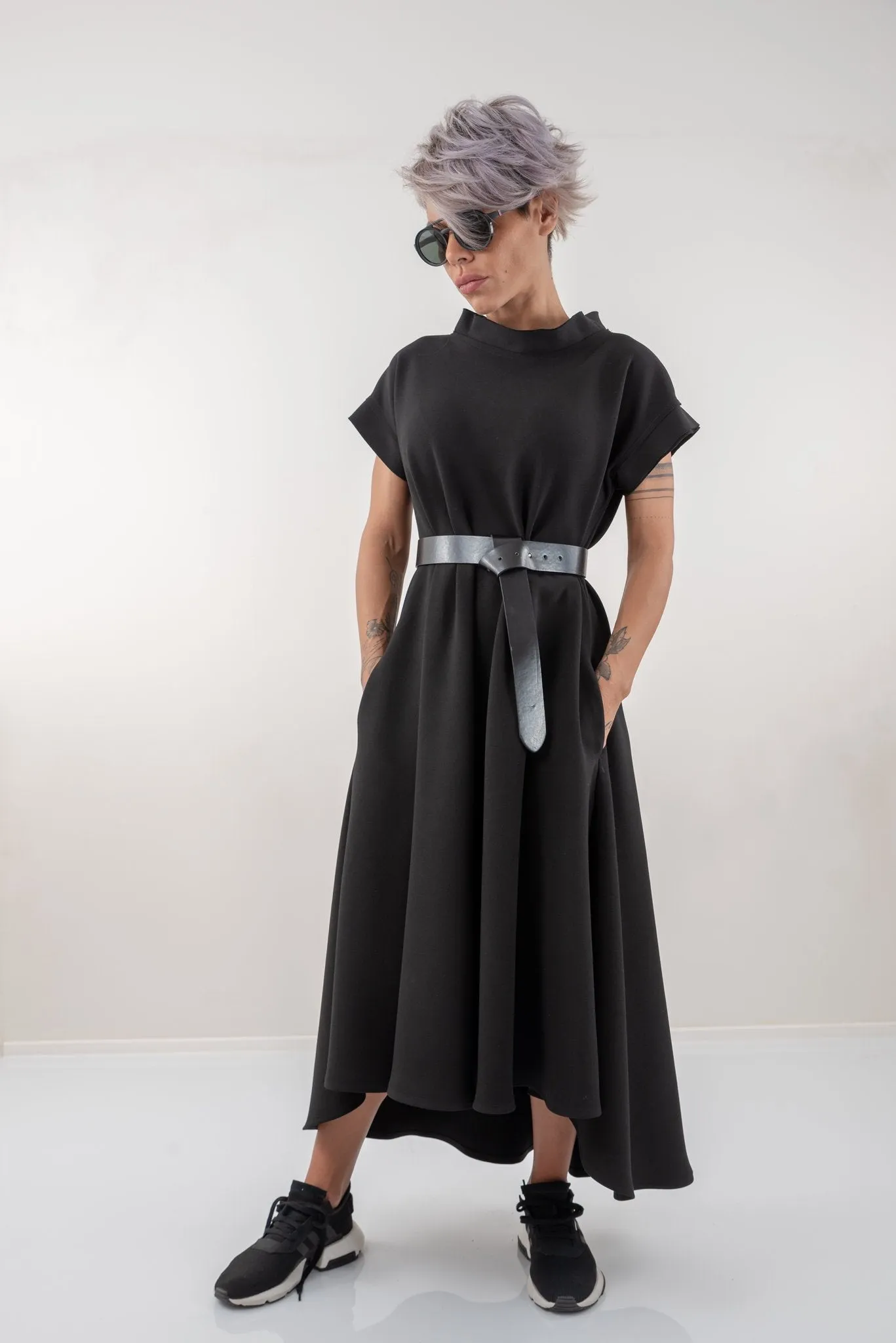 Black Maxi Kaftan Dress With Side Pockets