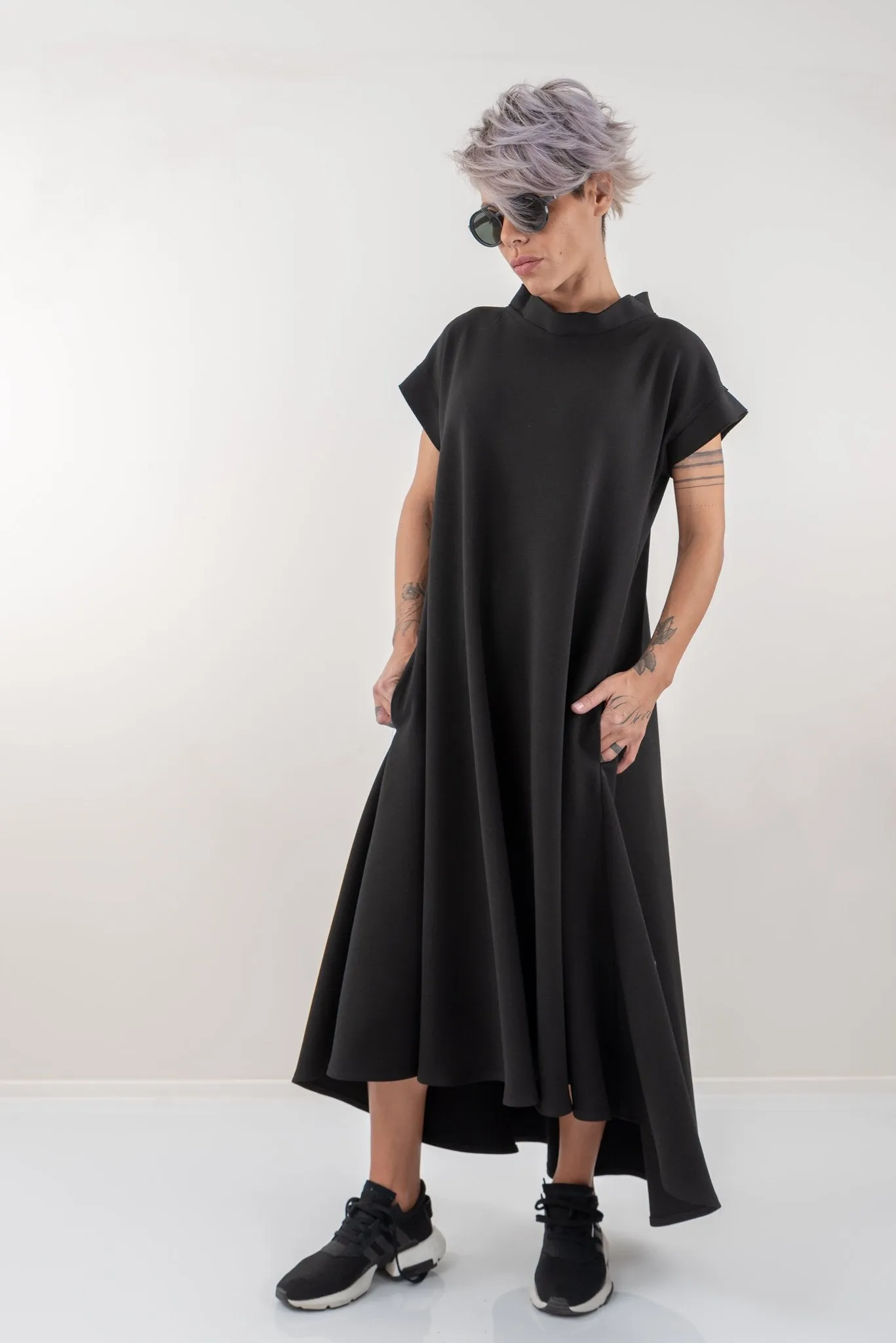 Black Maxi Kaftan Dress With Side Pockets