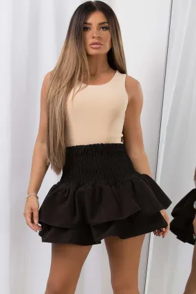 Black Ruffle Mini Skirt High Waisted