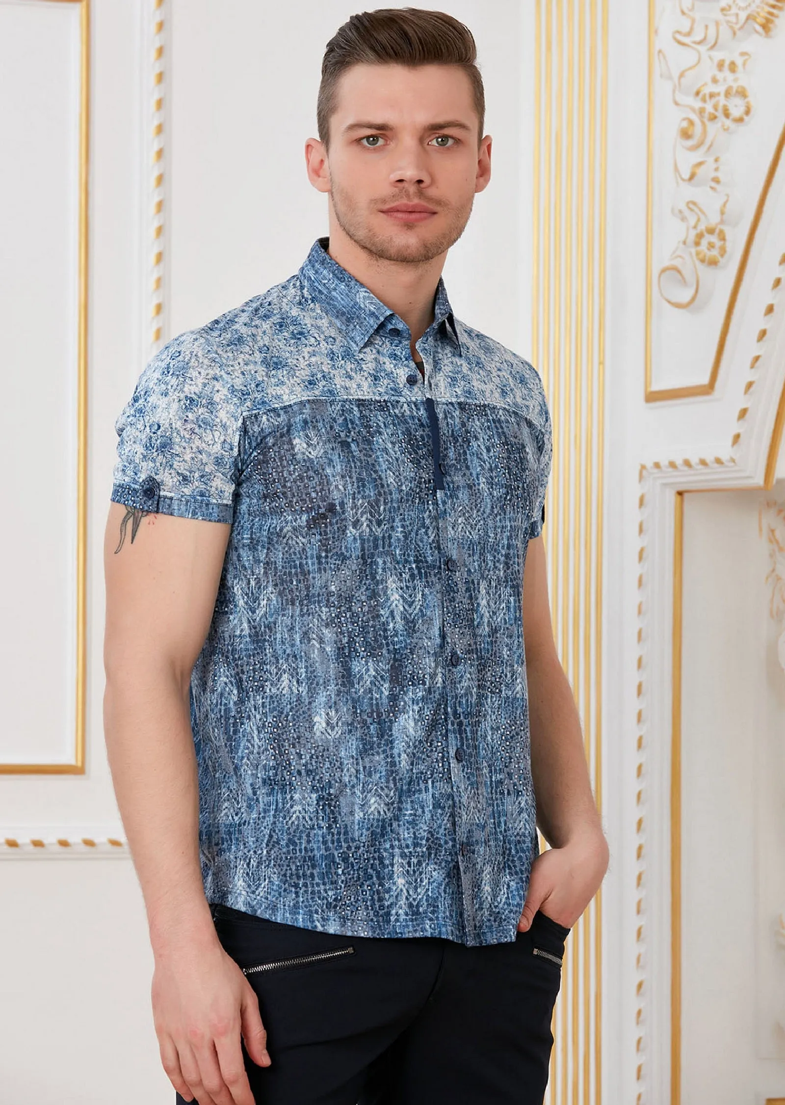 Blue Mix Print Short Sleeve Shirt