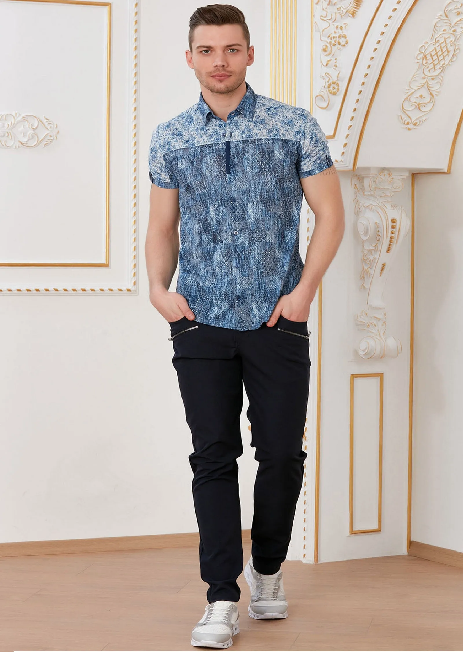 Blue Mix Print Short Sleeve Shirt