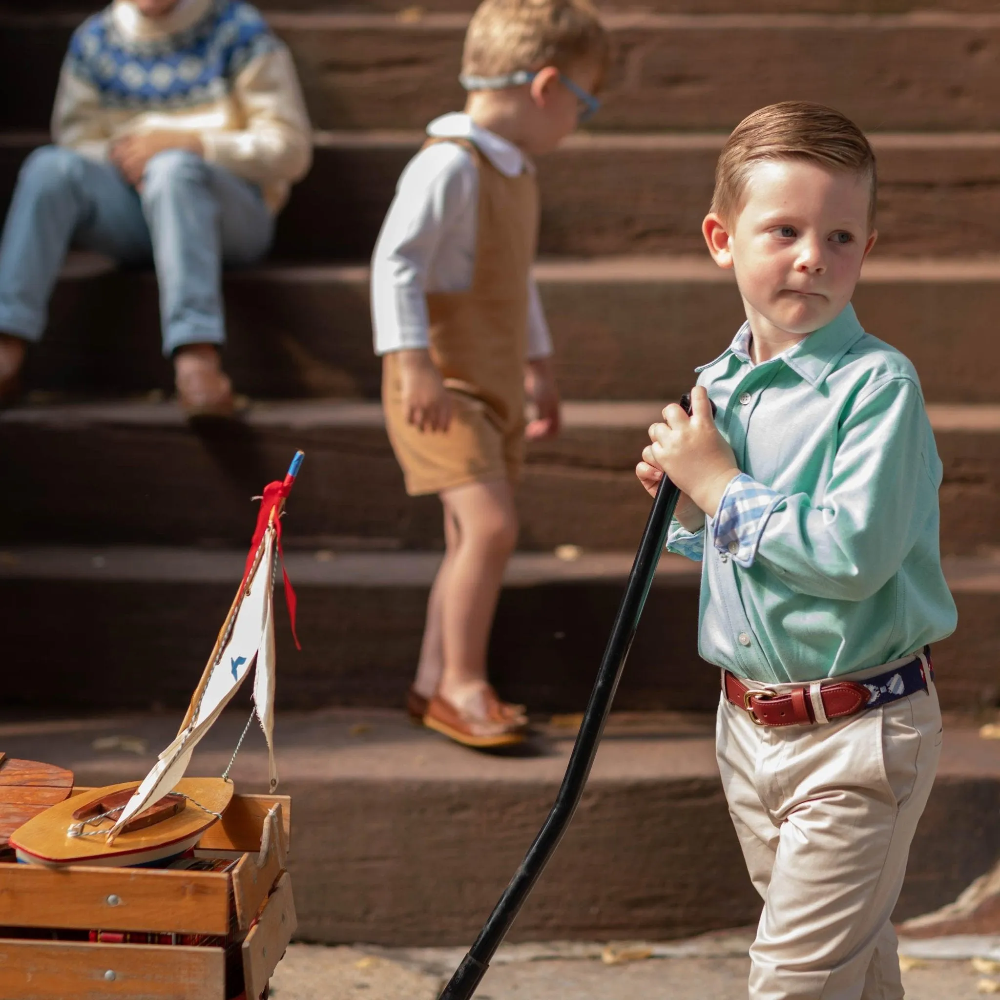 Brooks Button Down in Academy Green with Blue Gingham