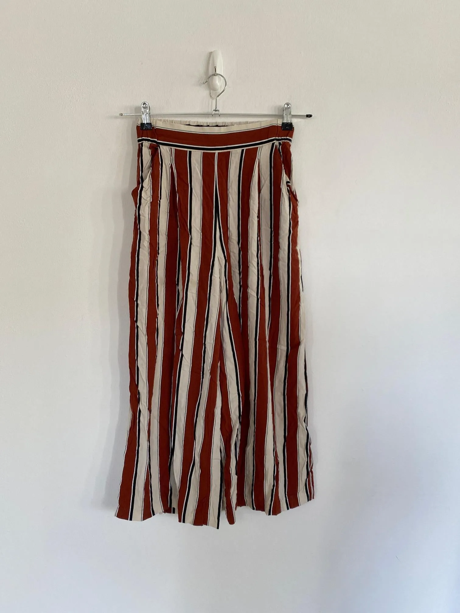 Brown, White and Black Striped Culottes, H&M, Size 6