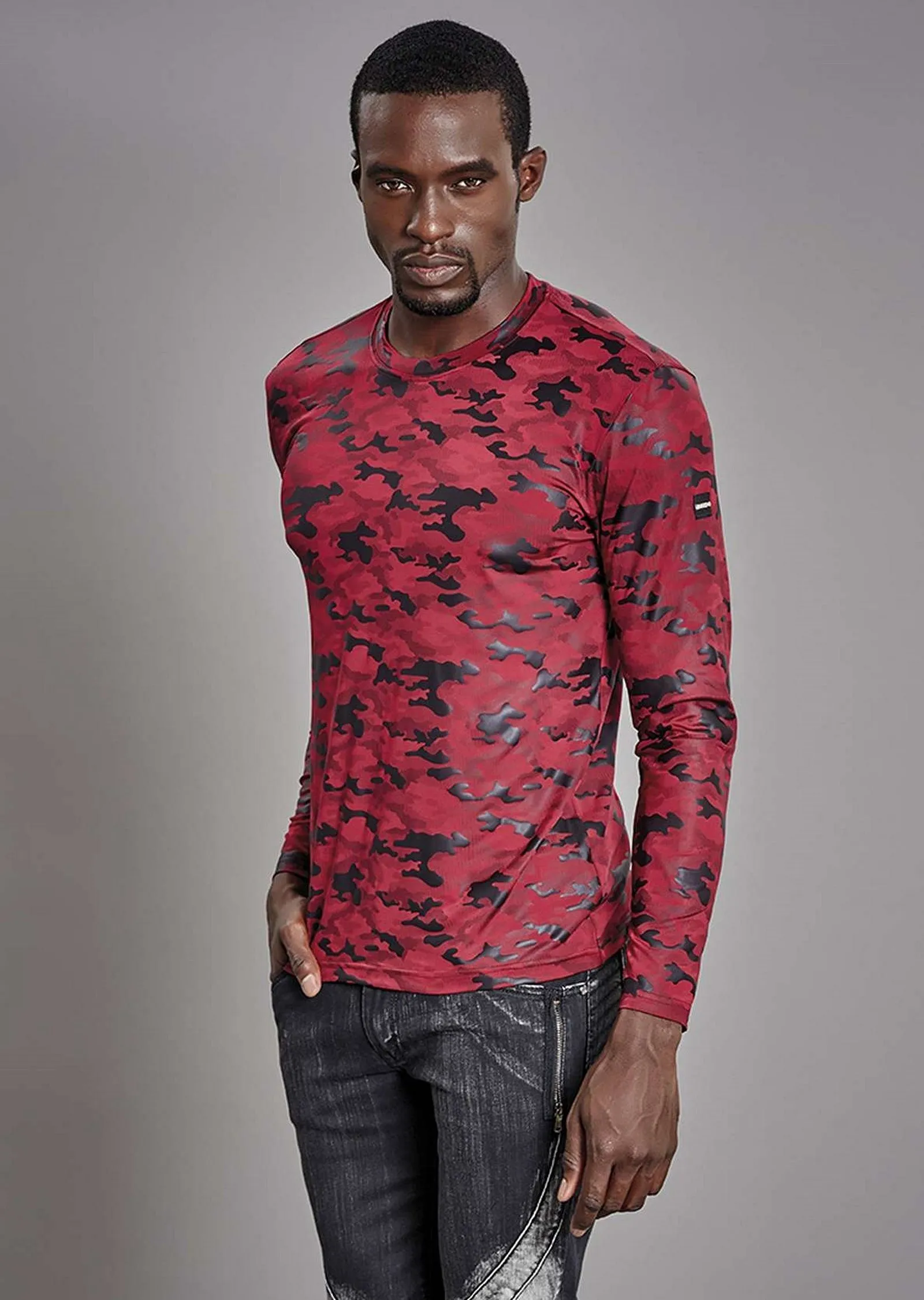 Burgundy Camouflage Long Sleeve Tee