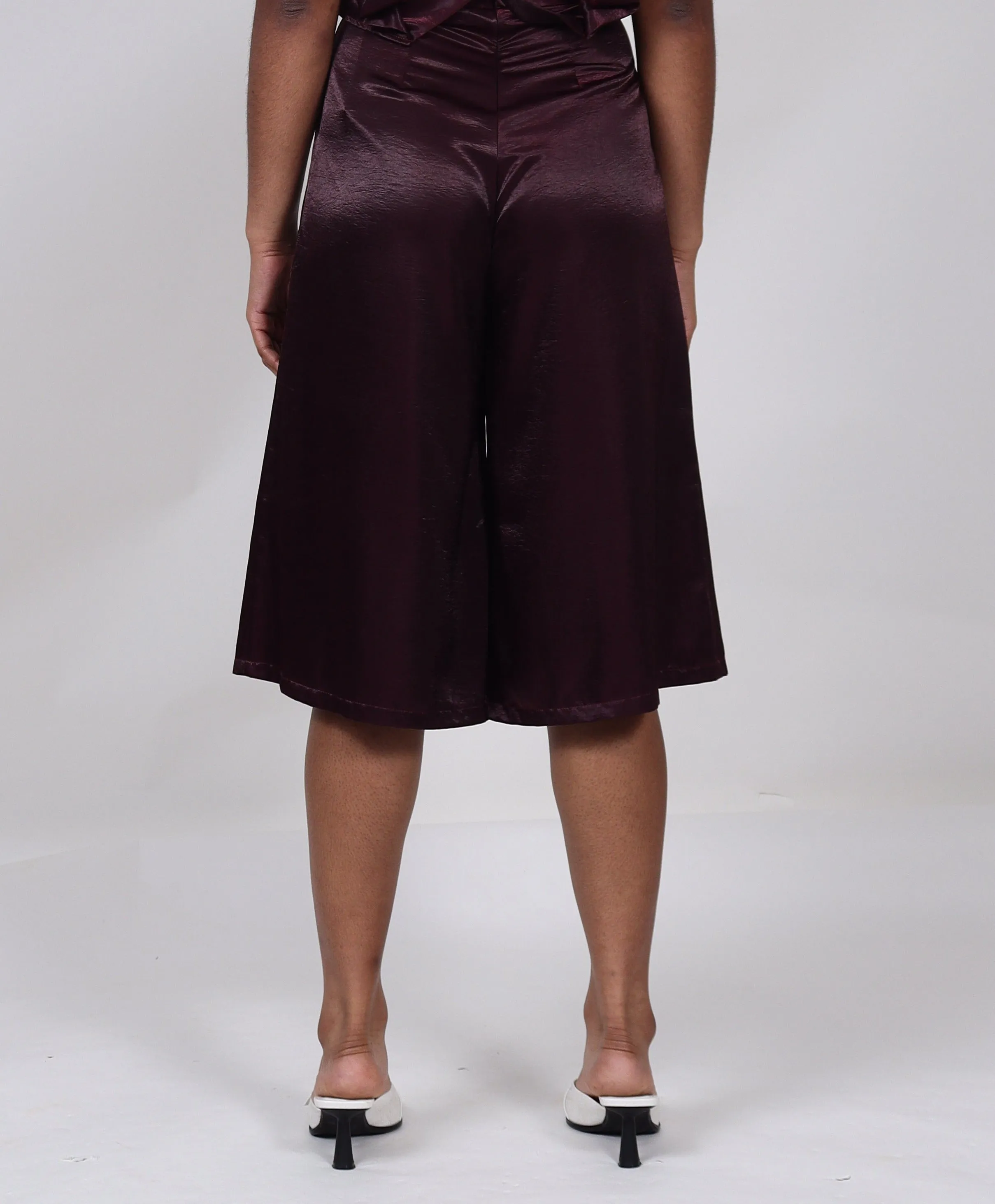 Burgundy Satin Co-Ord Culottes | Sepid