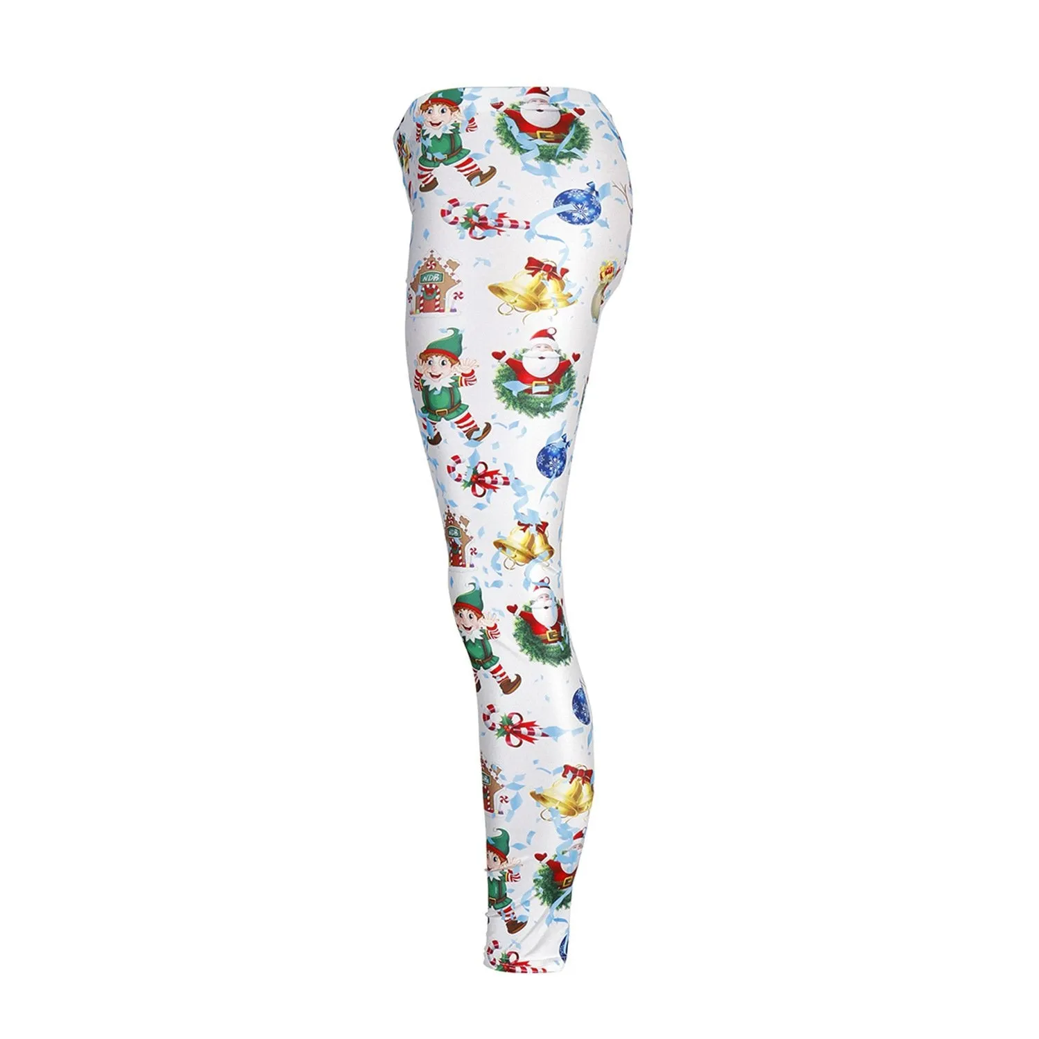 Cartoon Santa Claus Print Women Elastic Skinny Christmas Leggings