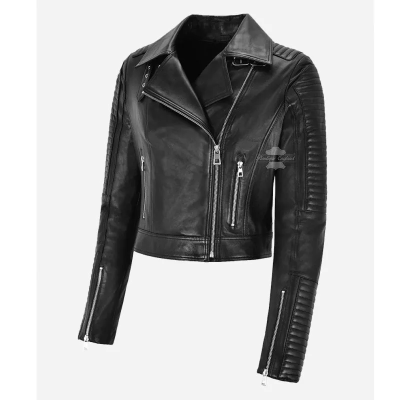 CATARINA Ladies Cropped Jacket Biker Fashion Dovetail Short Body Leather Jacket