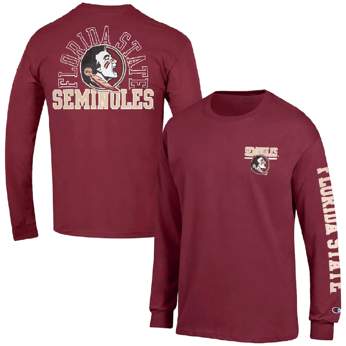 Champion Men's Florida State Seminoles/Seminole Logo Design Long Sleeve T-shirt - Garnet