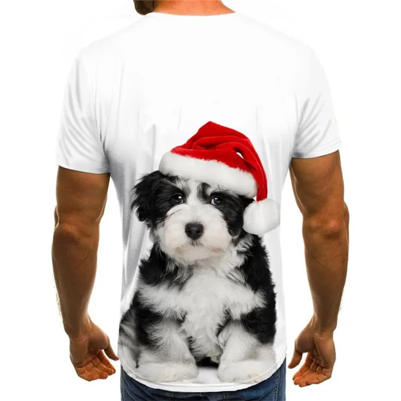 Christmas T shirts Men Animal Tshirts Novelty Dog T-shirts 3d Lovely Tshirts Cool White Tshirt Anime