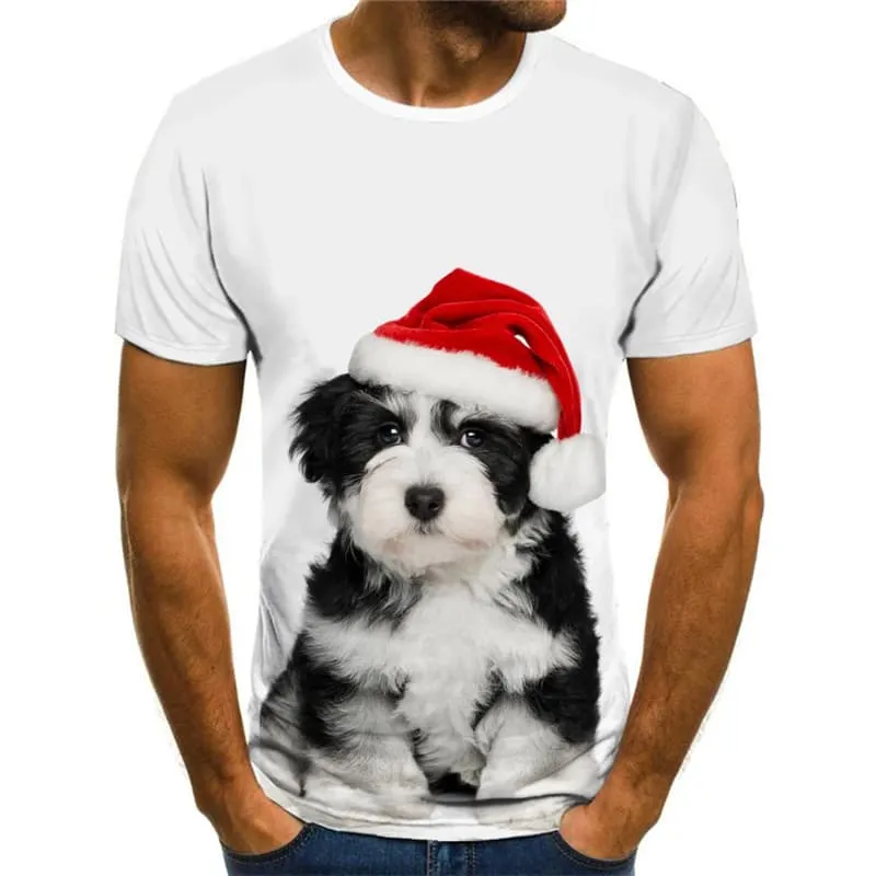 Christmas T shirts Men Animal Tshirts Novelty Dog T-shirts 3d Lovely Tshirts Cool White Tshirt Anime