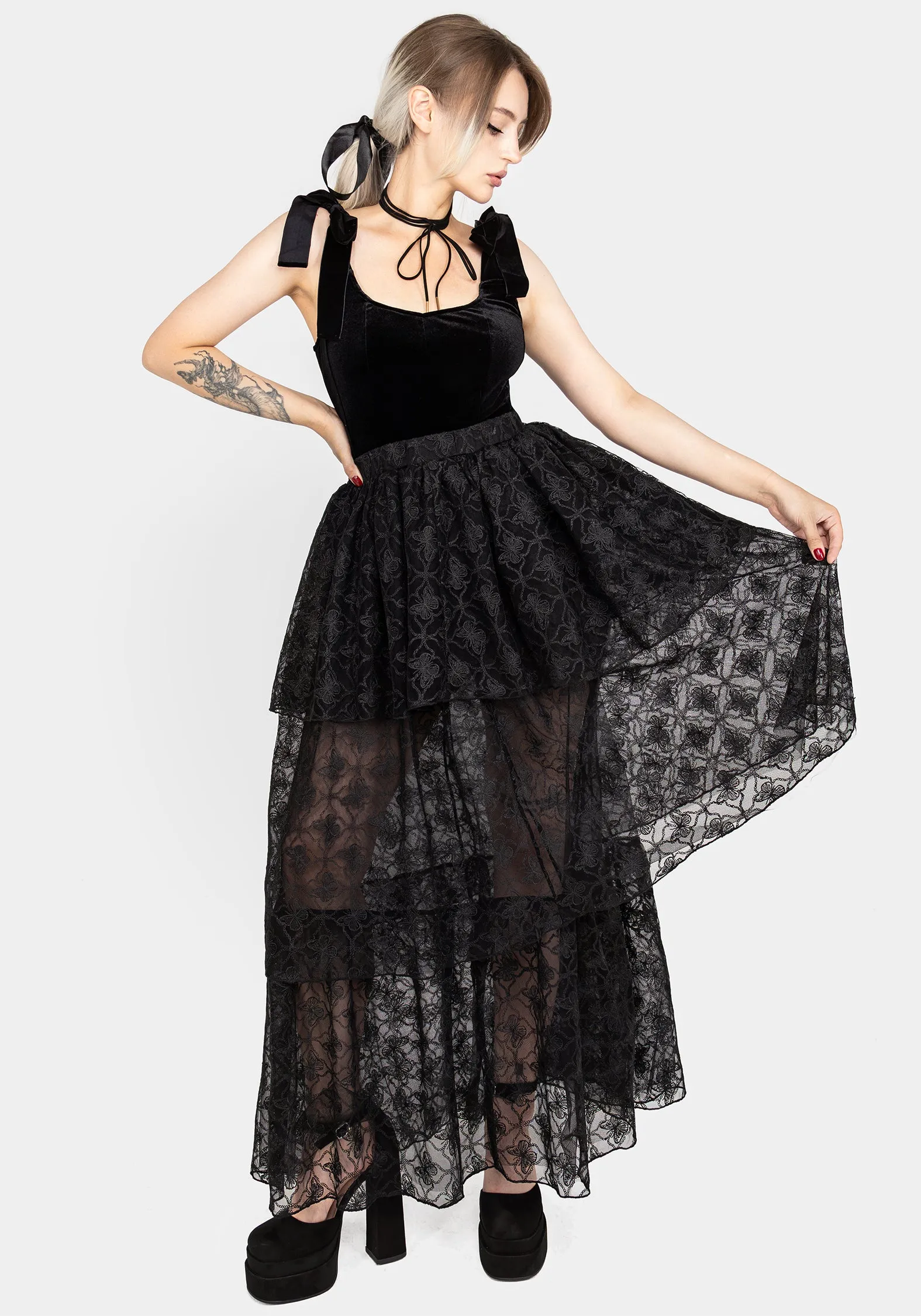 Chrysalis Butterfly Lace Tiered Maxi Skirt