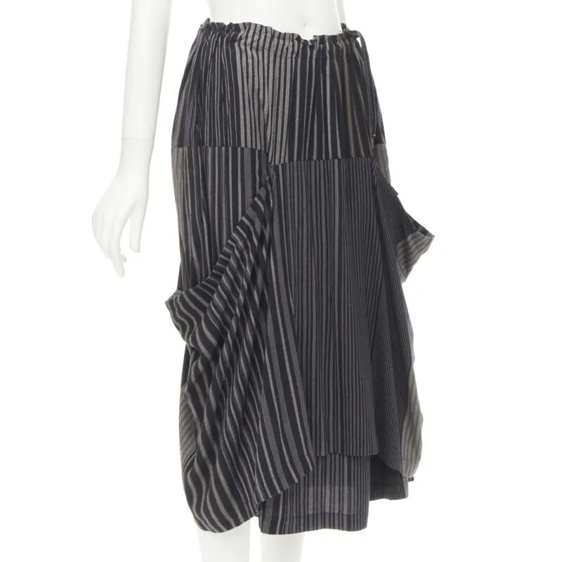 COMME DES GARCONS 1980's Vintage grey stripes deconstructed draped layered skirt