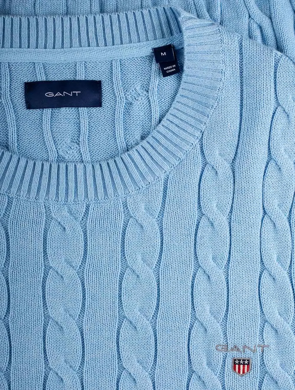 Cotton Cable Crewneck Lake Blue Melange