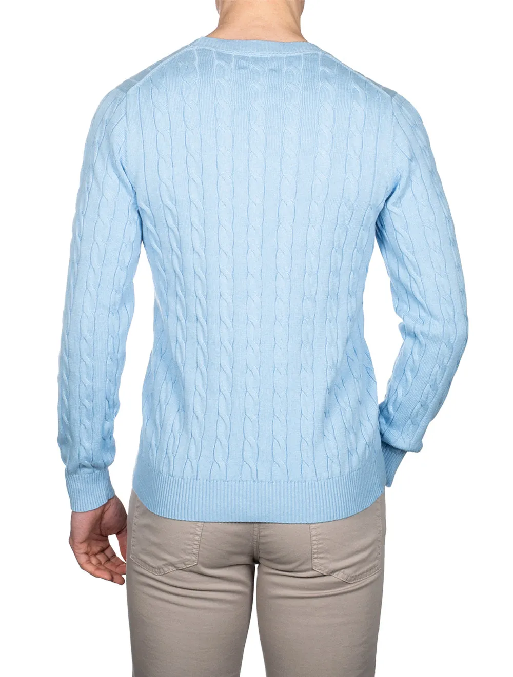 Cotton Cable Crewneck Lake Blue Melange