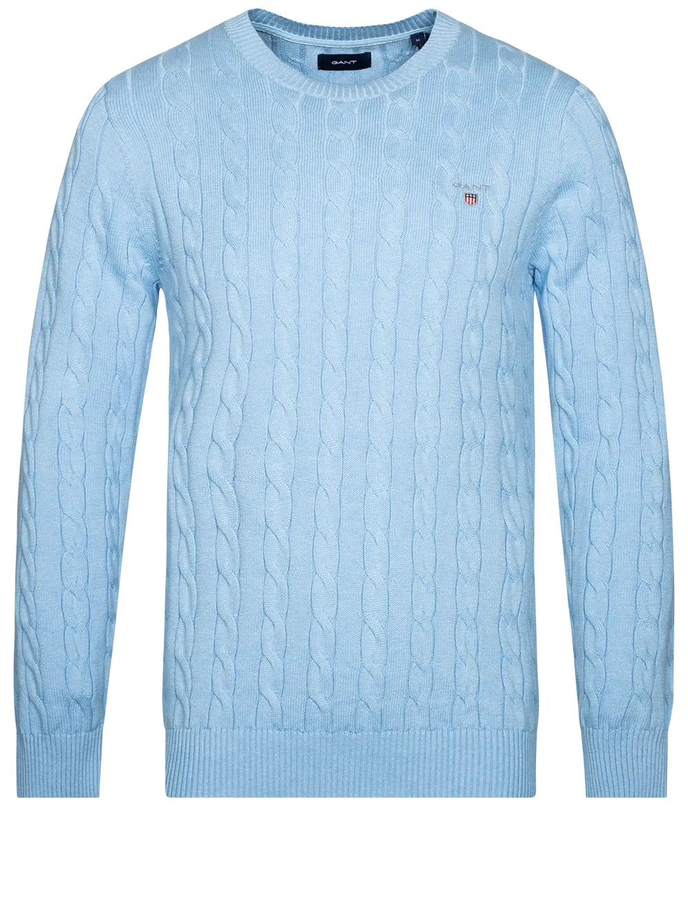 Cotton Cable Crewneck Lake Blue Melange