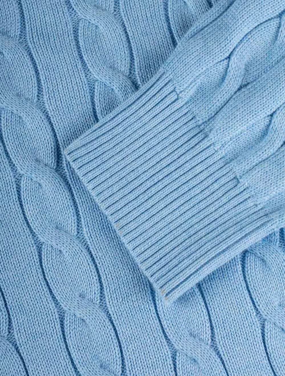 Cotton Cable Crewneck Lake Blue Melange