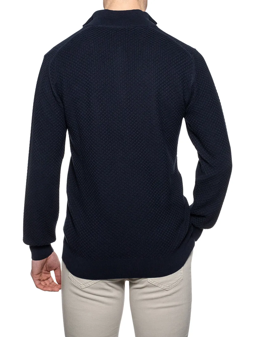 Cotton Texture Half-Zip Sweater Evening Blue