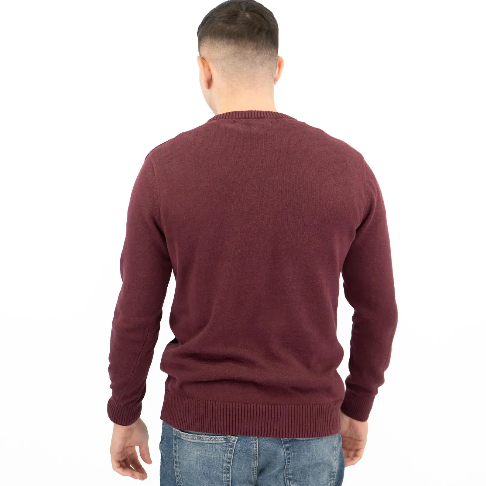 Crew Clothing Mens Rib Knitted Jumper Long Sleeve Burgundy