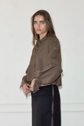 Cropped Shirt Jacket - Sable Stripe