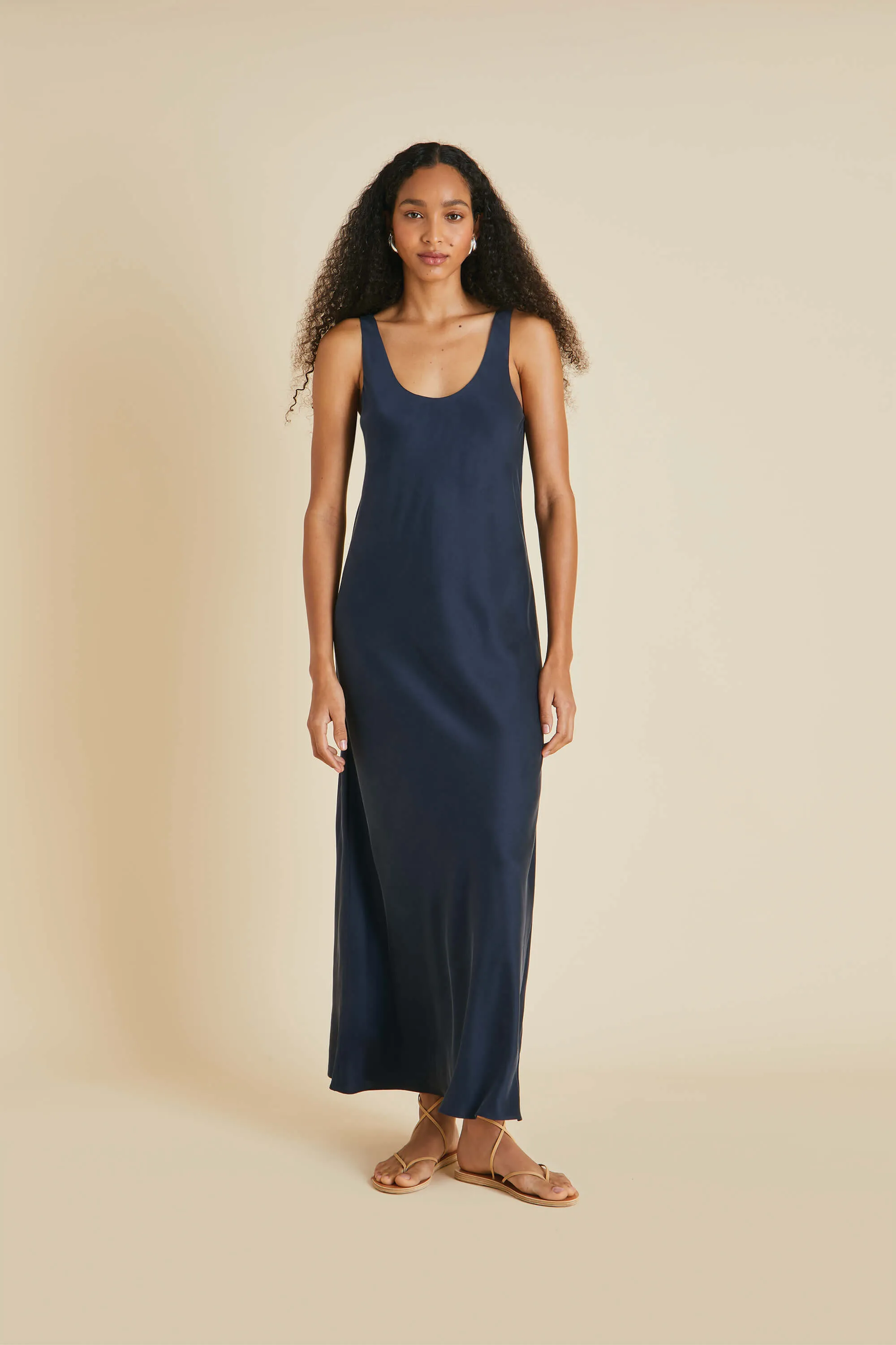 Dali Navy Slip Dress in Sandwashed Silk