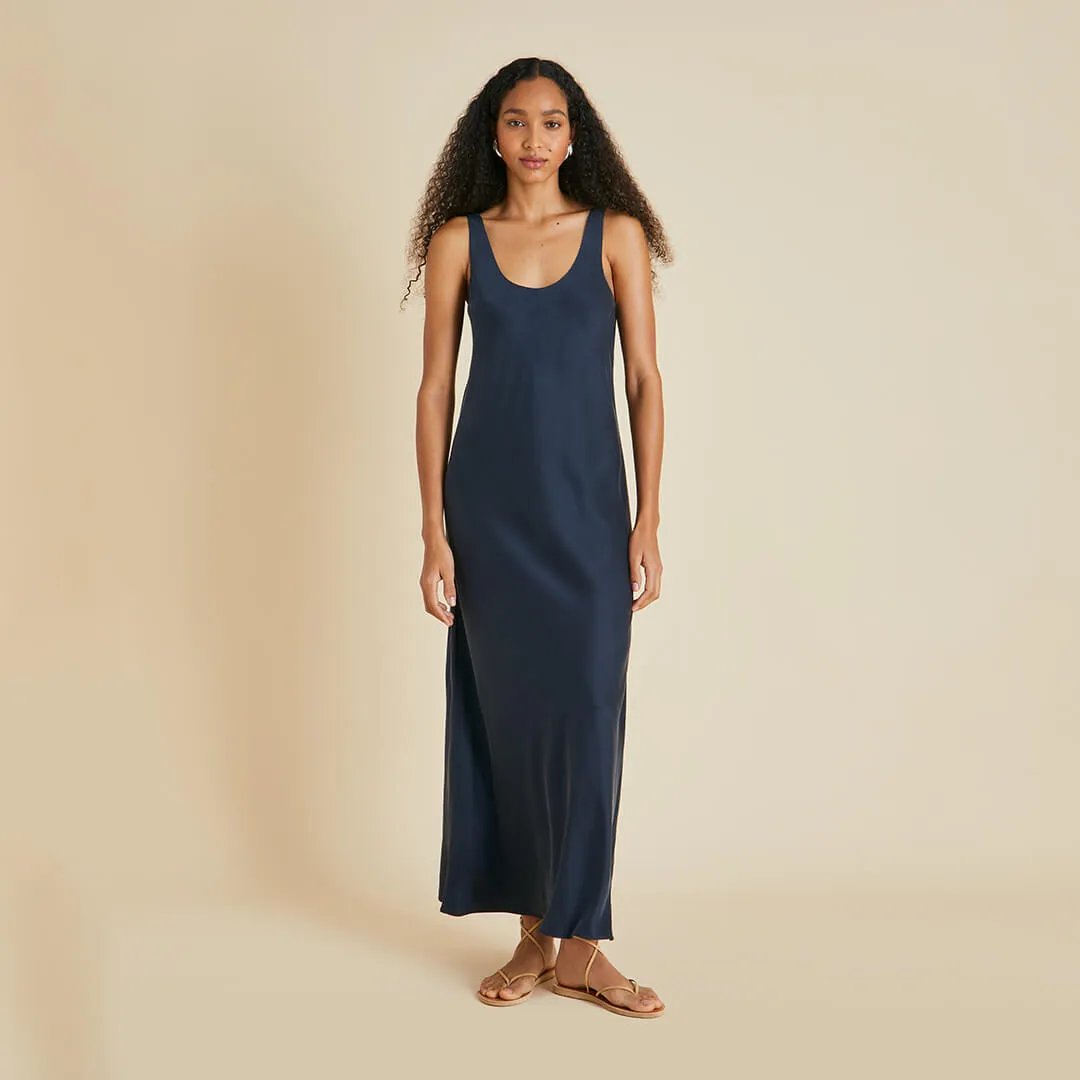 Dali Navy Slip Dress in Sandwashed Silk