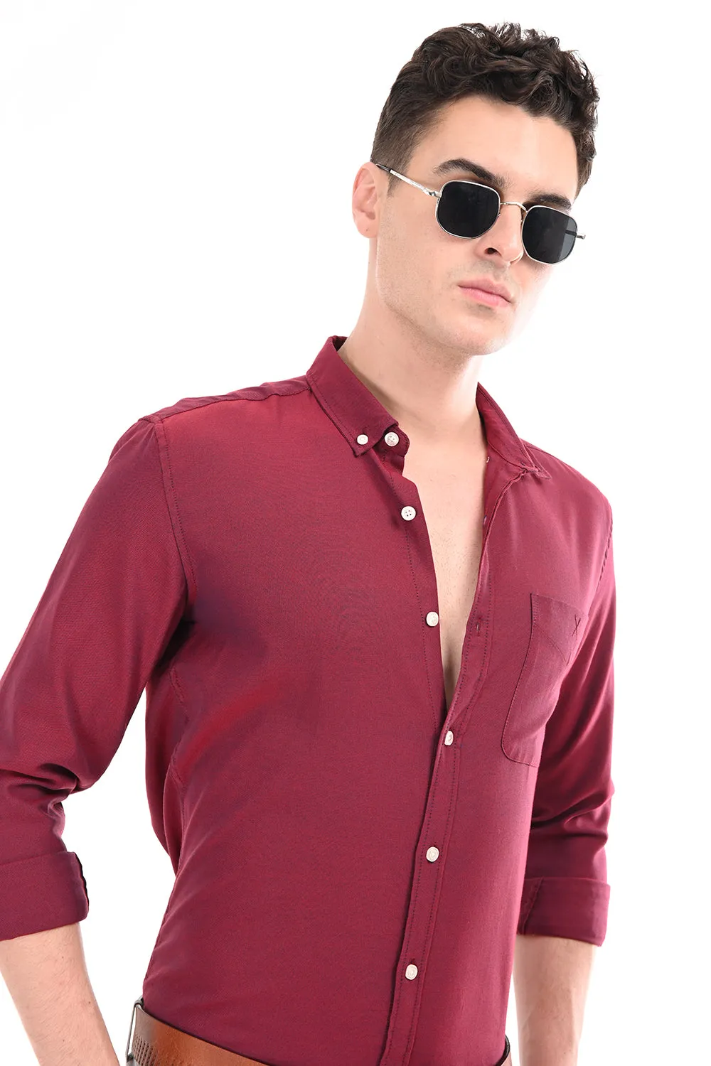 Dark Maroon New Age Oxford Semi Formal Shirt