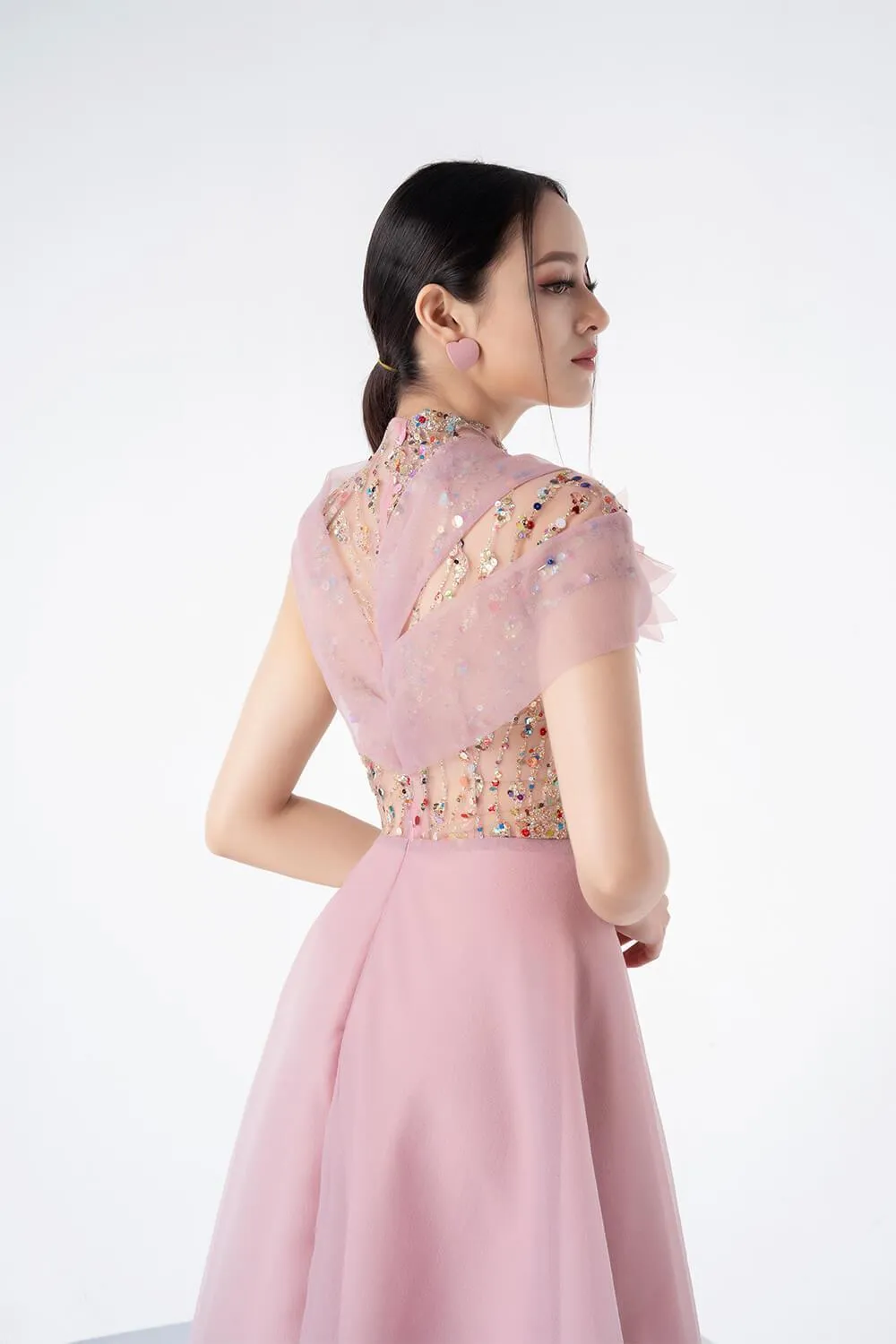 Dormer Asymmetric See-Through Organza Midi Dress