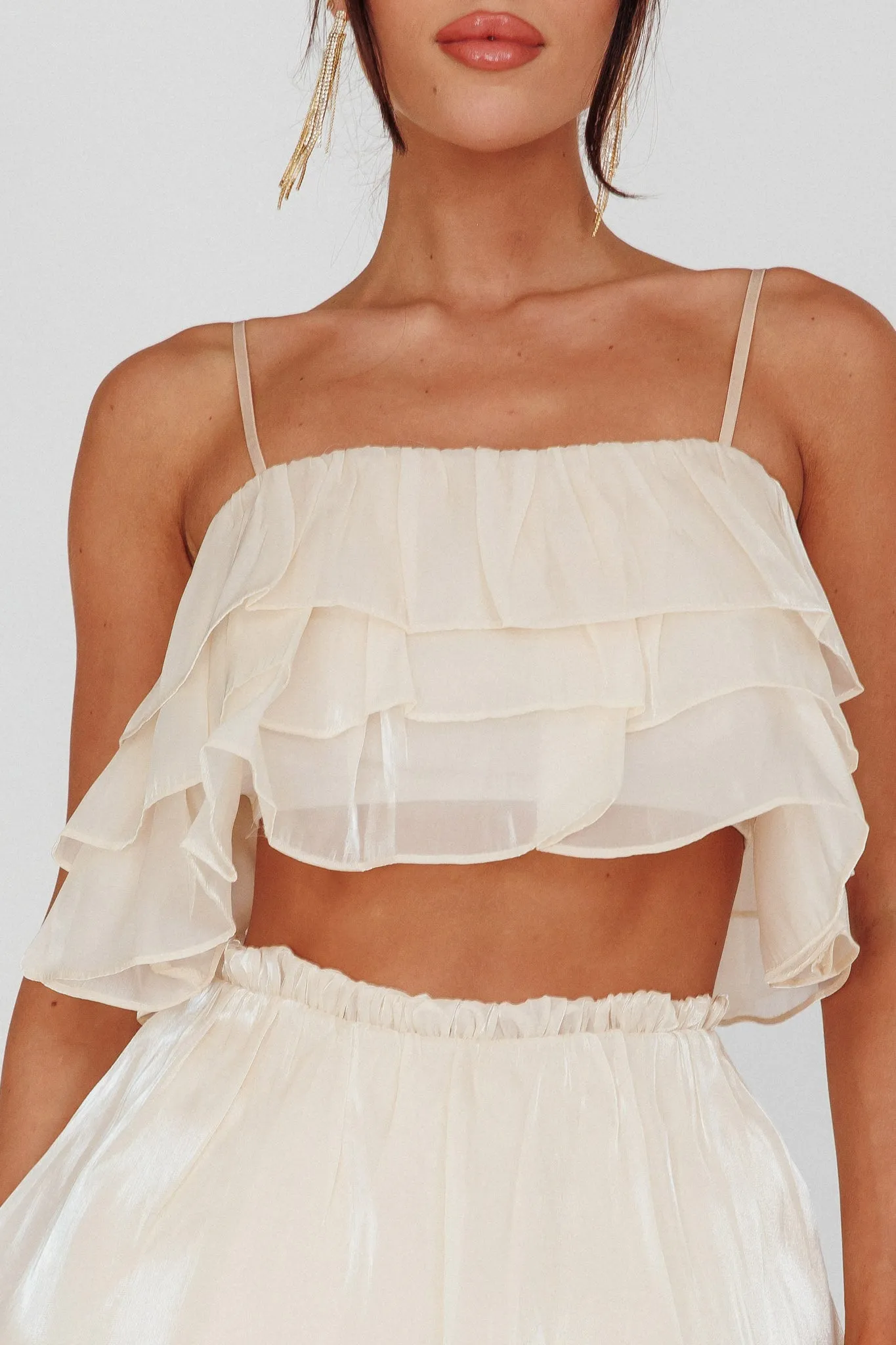 Easy To Love Layered Ruffle Crop Top Cream