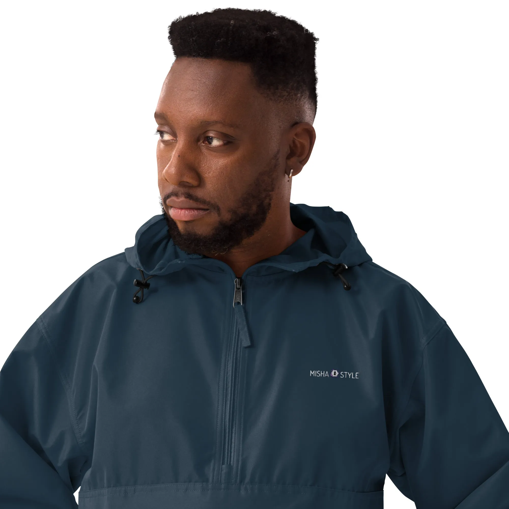 Embroidered Champion Packable Jacket - Navy