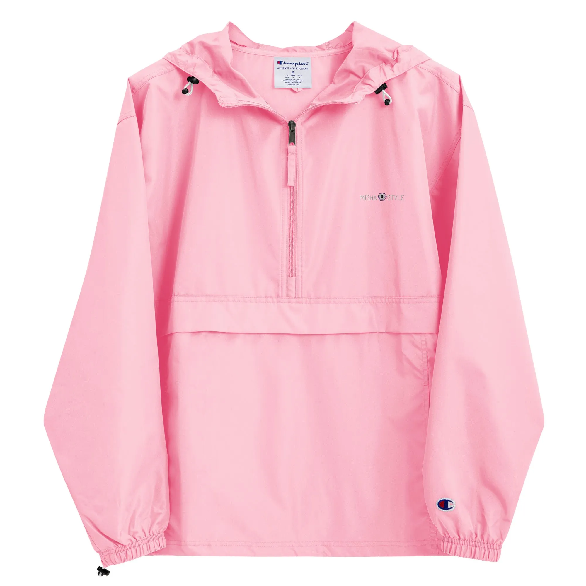 Embroidered Champion Packable Women Jacket - Pink