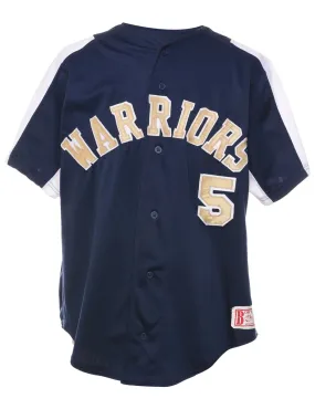 Embroidered Warriors Navy & Pale Yellow Printed Jersey - L