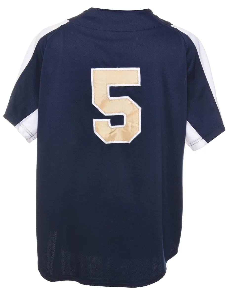 Embroidered Warriors Navy & Pale Yellow Printed Jersey - L