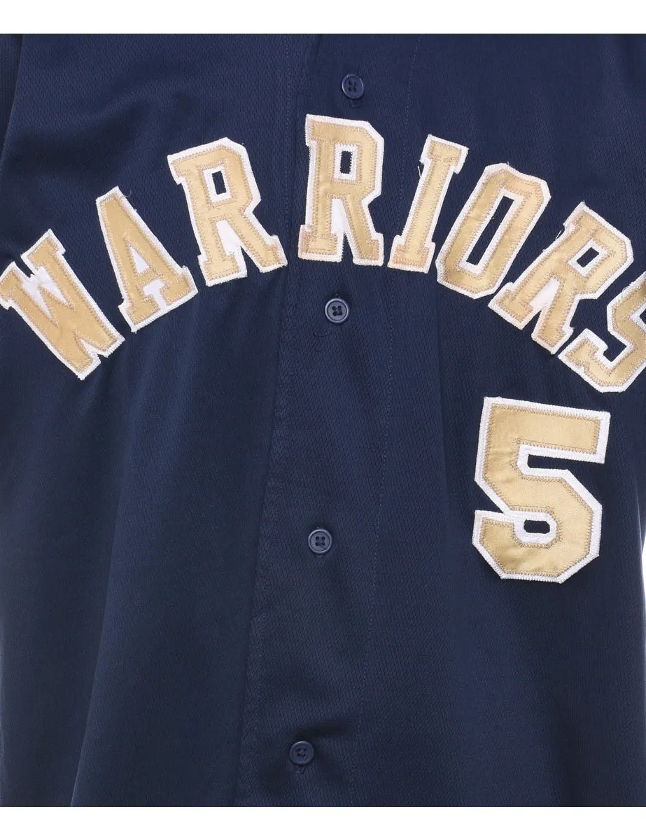 Embroidered Warriors Navy & Pale Yellow Printed Jersey - L